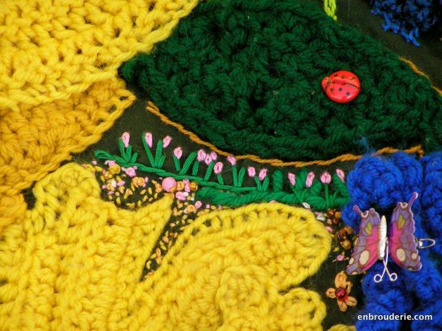 butterfly in a garden embroidery