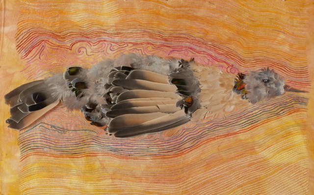 embroidered streamlines and bird